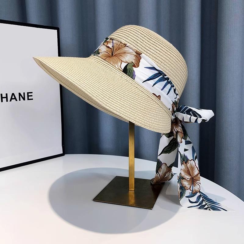 Straw hat women's summer beach vacation sun hat sun protection UV protection sun hat bow straw bucket hat