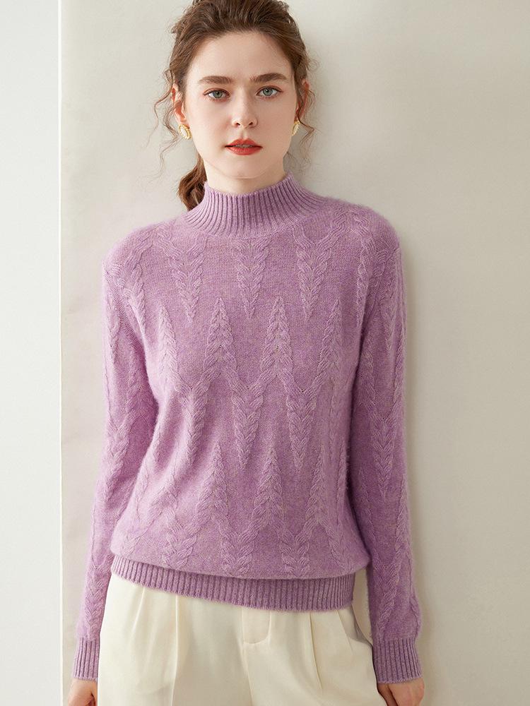 

Женский ангольский красный кашемировый свитер крупной вязки - Полуворотник, Утепленный для осени/зимы, Корейский стиль, Рождественский дизайн. L