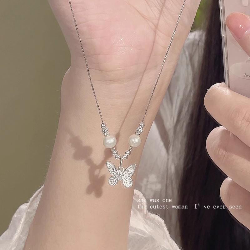 Elegant Chinese Butterfly Pearl Pendant Necklace - Summer Luxury for Women