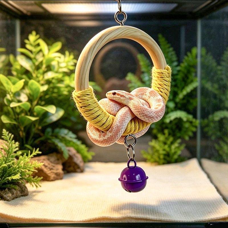 Pet Reptile Climbing Ring Swing Wooden Hanging Ladder Toy for Corn Snake Gecko Lizard Habitat Decor