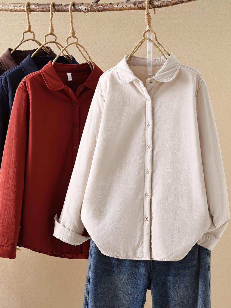 Women's Quilted Thickened Winter Shirt with Yuanbao Collar - High-Quality Pure Cotton, Japanese Style