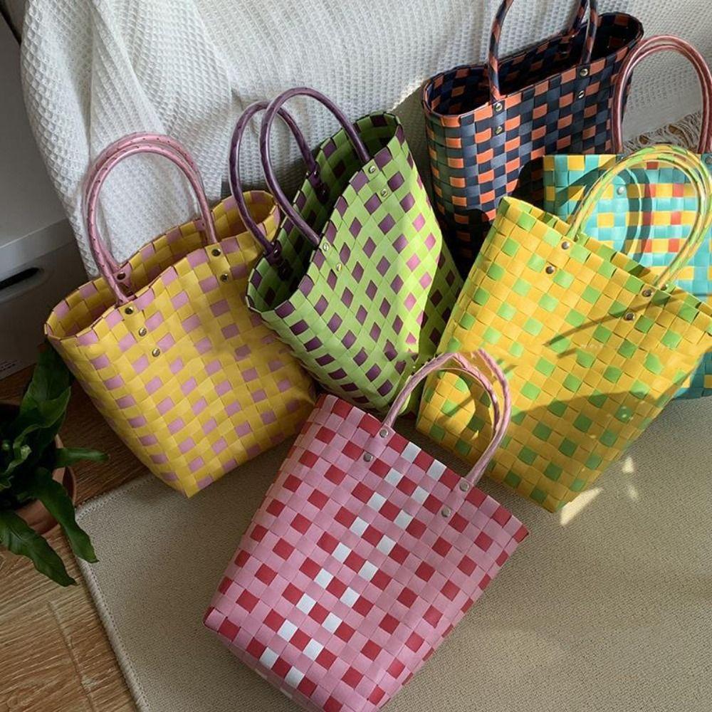 

Korean Style Weaving Beach Bag Summer Women s Handbag Ins Hand-woven Basket Bag Ladies/Girls Style 16