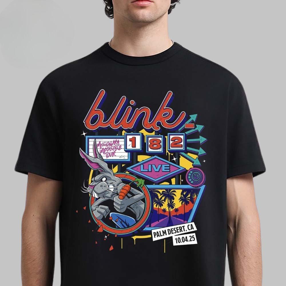 Nowa koszulka Blink 182 Live At Palm Desert California Noc 1 Koszulka z miejscem koncertu na Acrisure Arena 4 października 2025 Missionary Impossible Tour 25