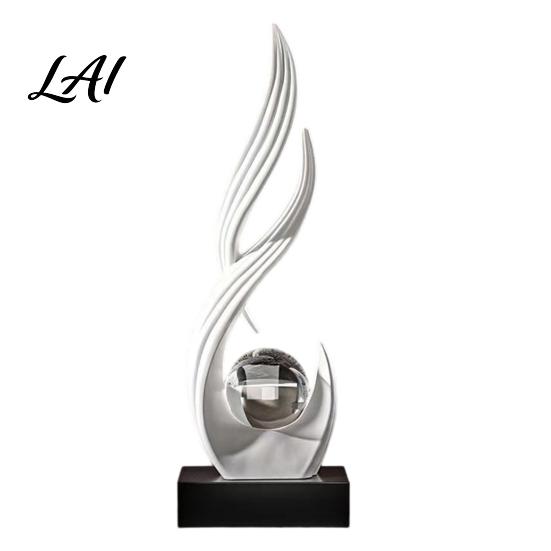 Smooth Curve Art Ornament Abstract Decorative Sculpture with Clear Crystal Ball Modern Flowing Tabletop Decor Statue Light Luxury Gift for