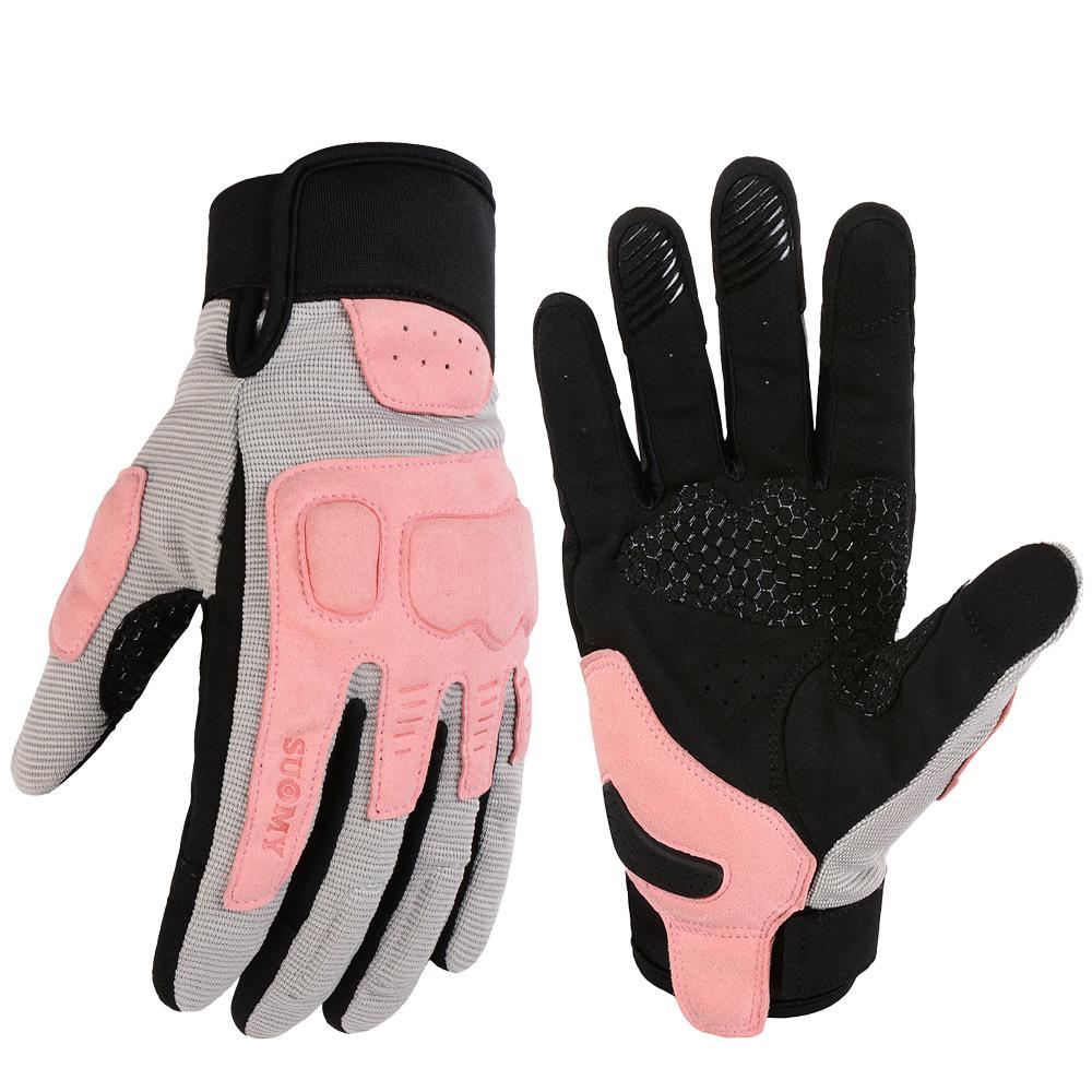 Knight gloves touch screen anti-drop spring and summer men s and women s cycling gloves pink brown gloves S розовый