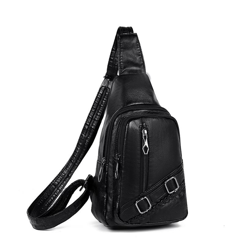 Breast Bag Women's Casual Shoulder Messenger Bag Sports Fashion Washed Soft Leather Chest Bag