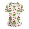 Women's Short Sleeved Christmas Printed V-neck Buttonable Side Slit Top T-shirt