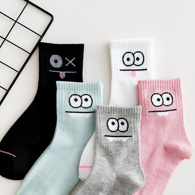 5 párů Dámské roztomilé kotníkové ponožky s potiskem výrazů Pohodlné Zajímavé Jarní Podzimní Středně vysoké ponožky Kawaii Dívčí Krátké ponožky