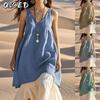 Fashion Summer Spring Solid Color Print Short Sleeve V-Neck Casual Dresses