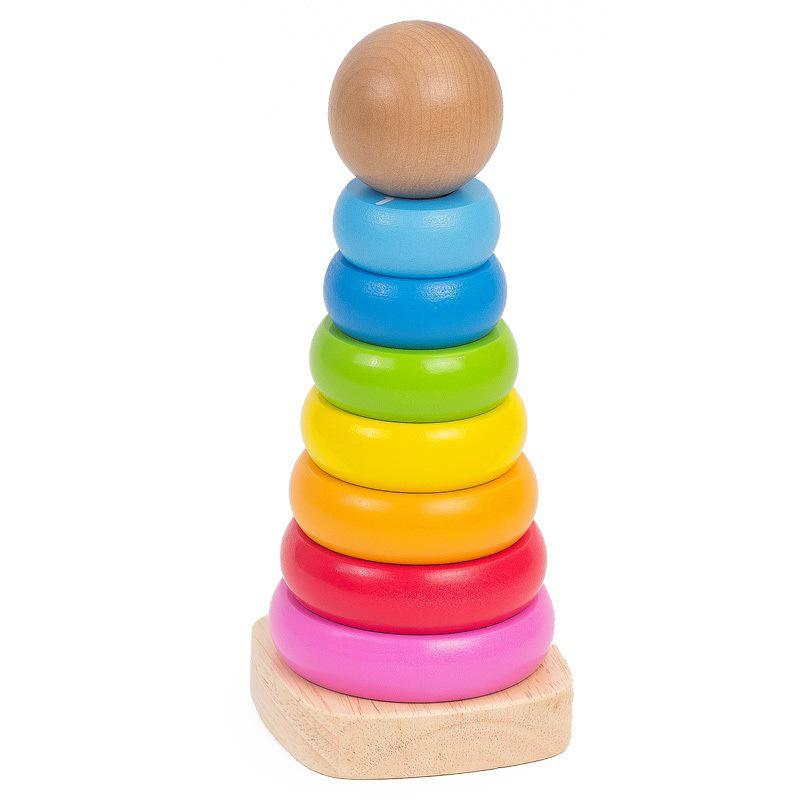 Wooden Rainbow Stacking Tower for Kids Early Education - Color & Size Cognition Roly-poly Toy