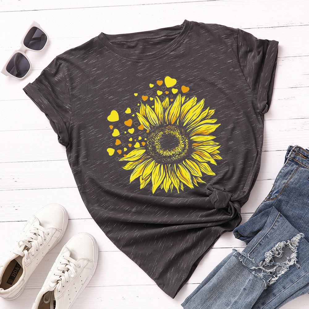 Cotton T-Shirt Short Sleeve Round Neck Women 2d Print Tops