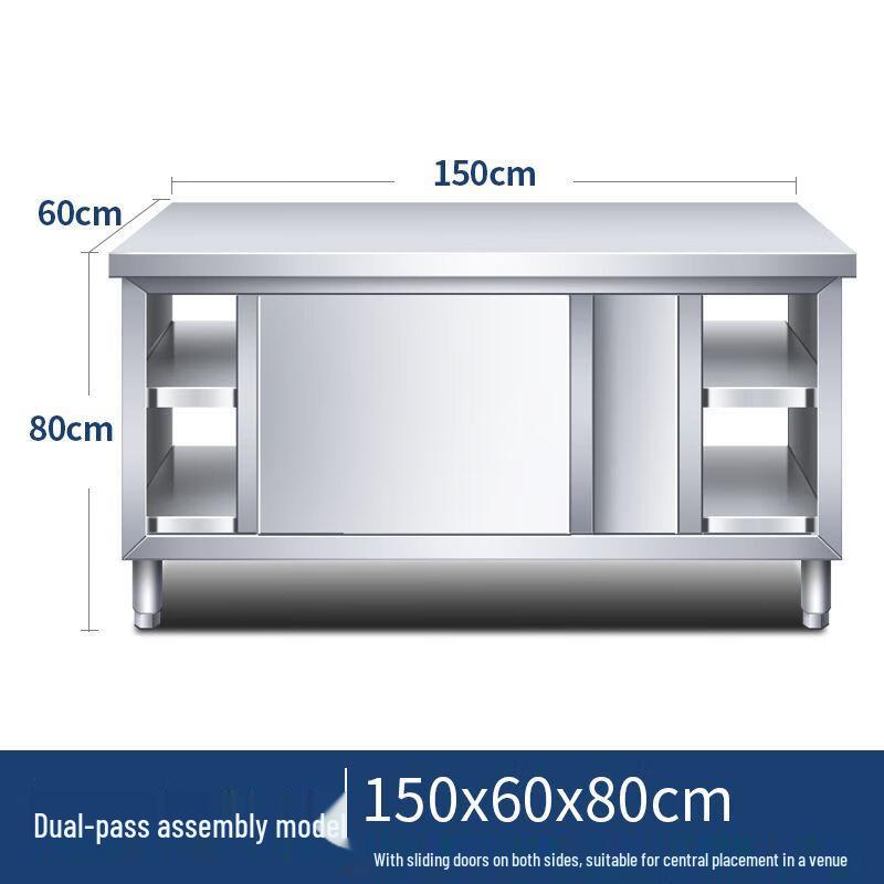 

Stainless Steel Commercial Kitchen Workbench with Sliding Door