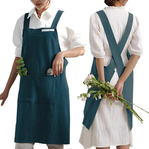 Pokmil Apron for Women, 100% Cotton, Large Capacity Pockets, Soft, Breathable, Easy to Wear, Plus Sizes Available, Stylish Apron for Men and Women, Pe