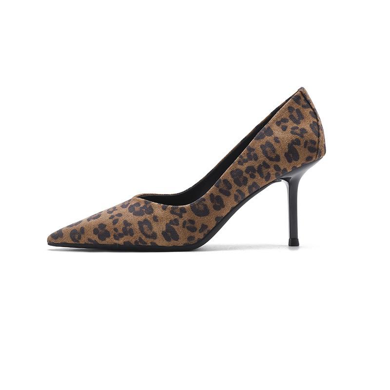 8-Sexy Leopard Print Not Tired Feet Single Shoes Women's Beautiful Pointed Stiletto Suede High Heels