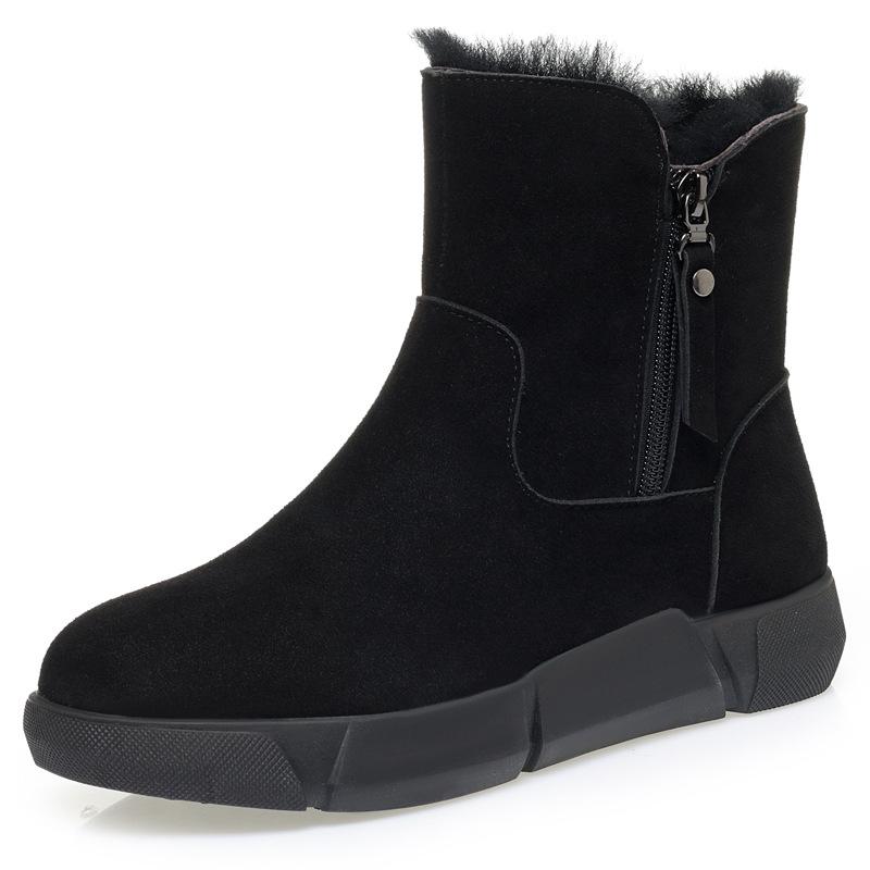 Genuine Leather Snow Boots Cold-proof Winter Boots Fur Piled Thickened Cotton Shoes Cowhide Thick-soled Non-slip Wool Integrated Short Boots Women