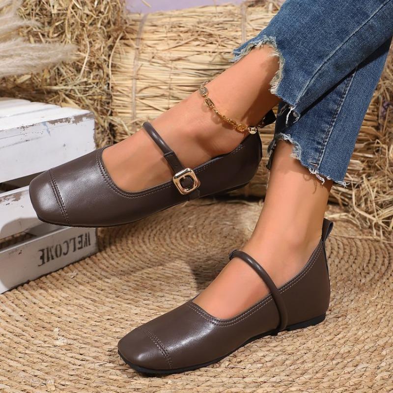 Fashion Spring/Autumn Fashion Buckle Single Women's Solid Color Model Square Toe Beautiful Casual and Comfortable Loafers