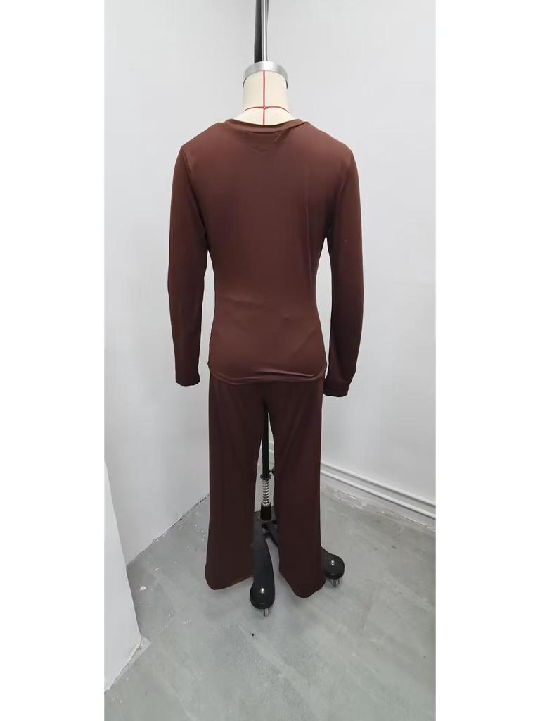 Kardashian Style Comfy Wide-Leg Tie-Up Set with Long Sleeves