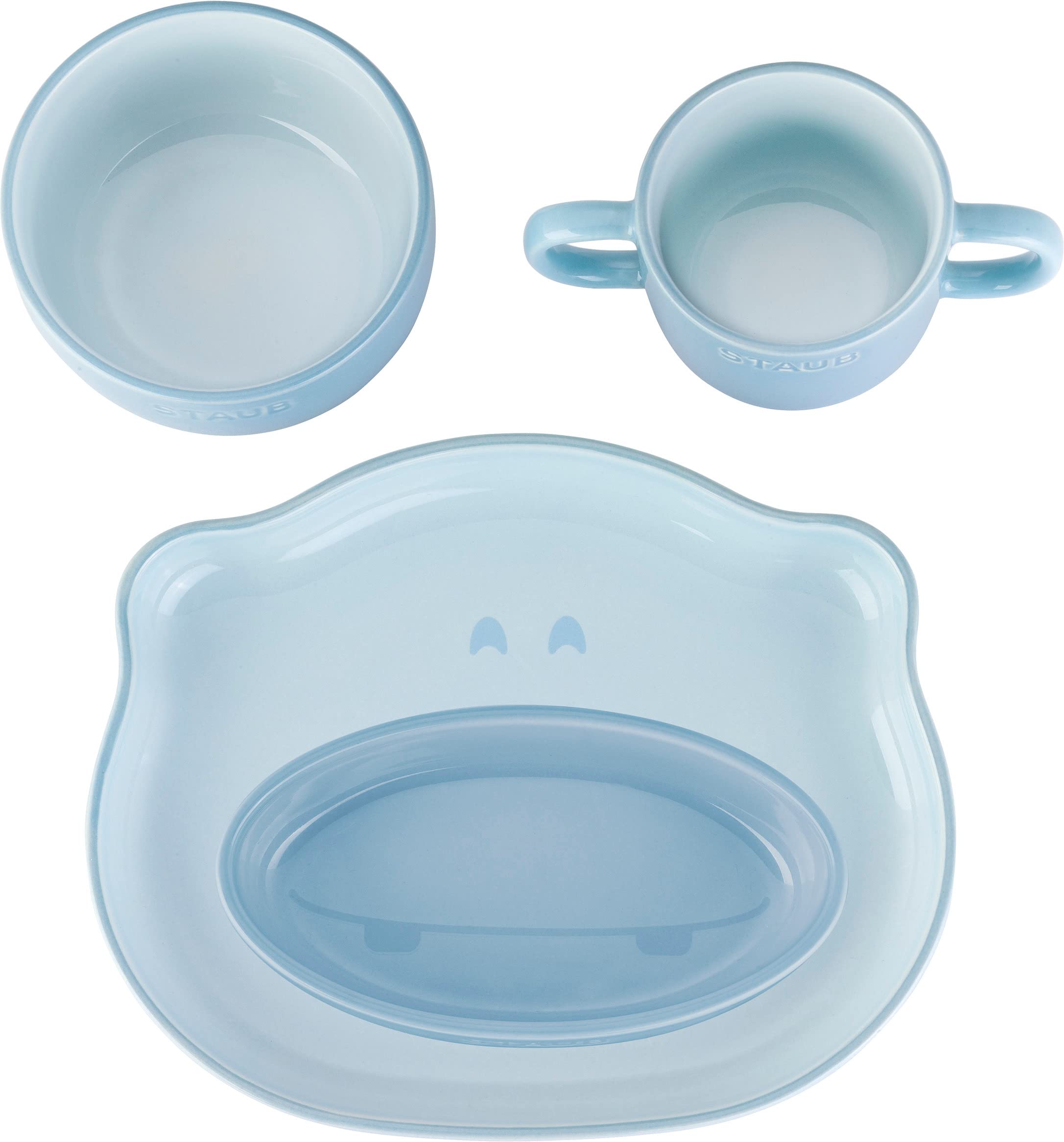 

staub Baby Kids Tableware 4 шт. Набор синих тарелок, мисок, кружек, японская керамическая посуда STAUB Baby Kids Ceramic & Hippo для детей [Авторизованный продукт] и синий