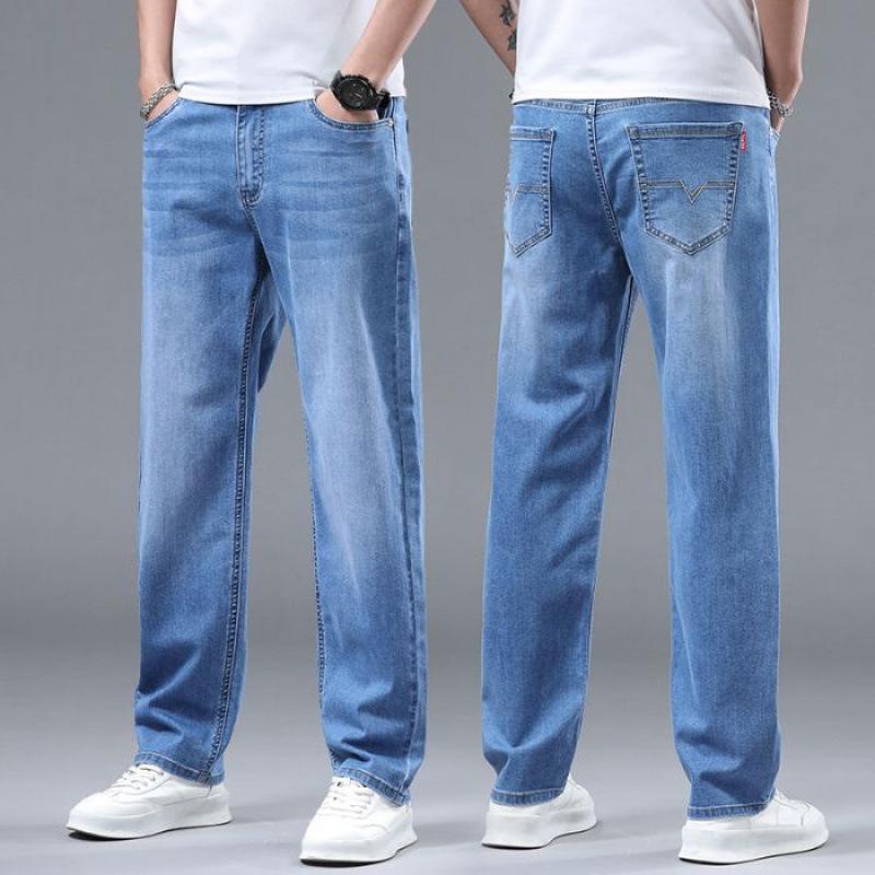 

JYL Thin jeans men s width straight elastic trousers for daily use 32 оленятко