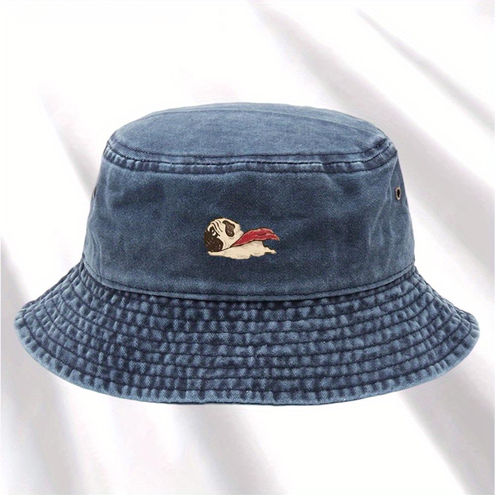 Dog print fisherman hat, foldable storage, washed and vintage style, men's and women's fashionable bucket hat basin hat