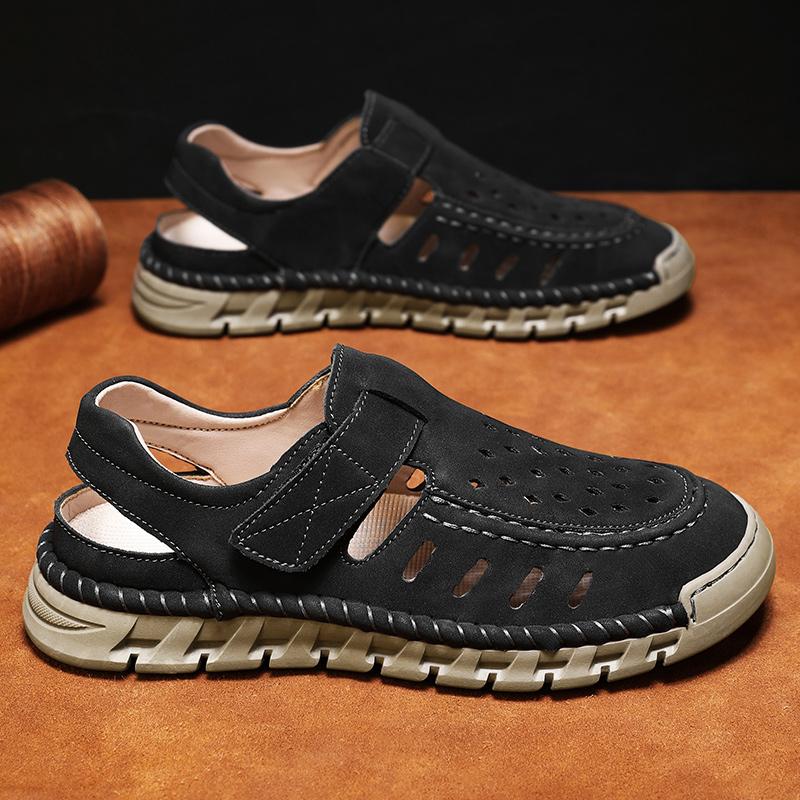 Fashion Men's Leather Sandals Leather Summer Breathable Casual Beach Shoes Man Outdoor Walking Sports Shoes Non Slip Hand Made Sandalias