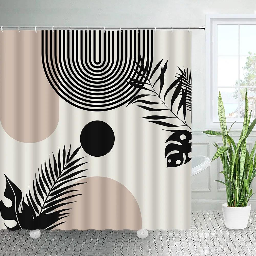 Boho Style Modern Shower Curtains Abstract Retro Geometric Rainbow Minimalist Art Waterproof Bathroom Decor Bathtub Screen