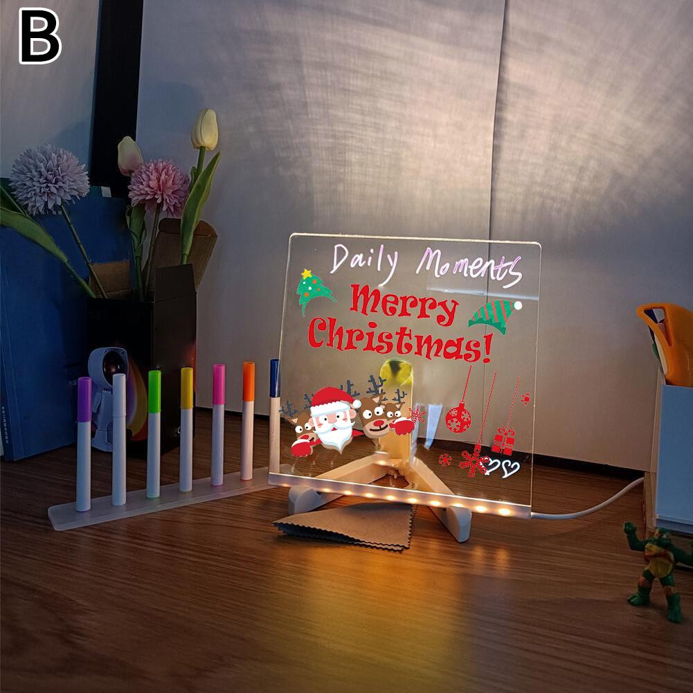 Leuchtende Acryl-Nachrichtentafel, beschreibbar, DIY, leuchtendes Zeichenbrett für Kinder, Nachrichtentischlampe mit 7 bunten Stiften