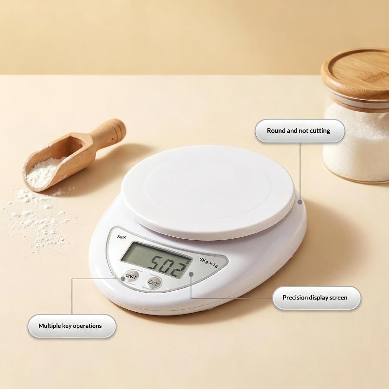 Digitale Küchenwaage Hohe Präzision 1g Max. Kapazität 5kg Kompakte Lebensmittelwaage für Wohnheim Kochen Backen