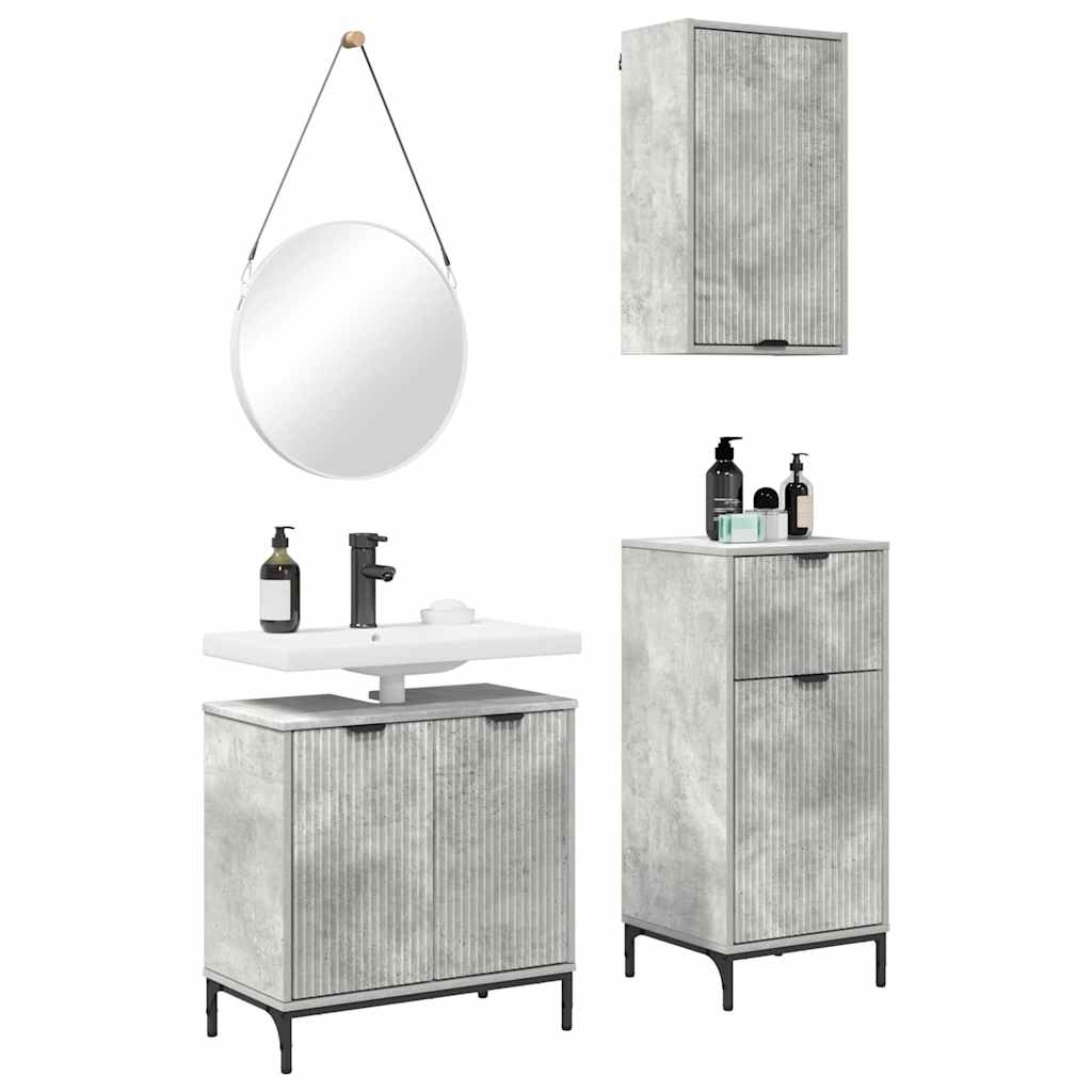 Bathroom Furniture Set with Shelf 3 Pcs Concrete Grey Particleboard