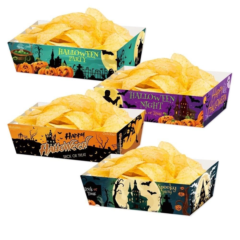 12pcs Pumpkin Halloween Party Tray Rectangular Snack Paper Boxes Cookie Tray  Halloween Party