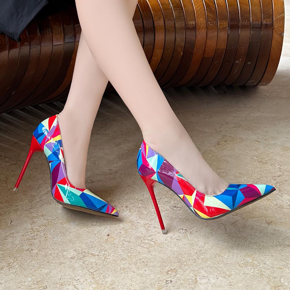 

New sexy girl high heels women s thin heels pointed large size versatile color plaid women s shoes 35