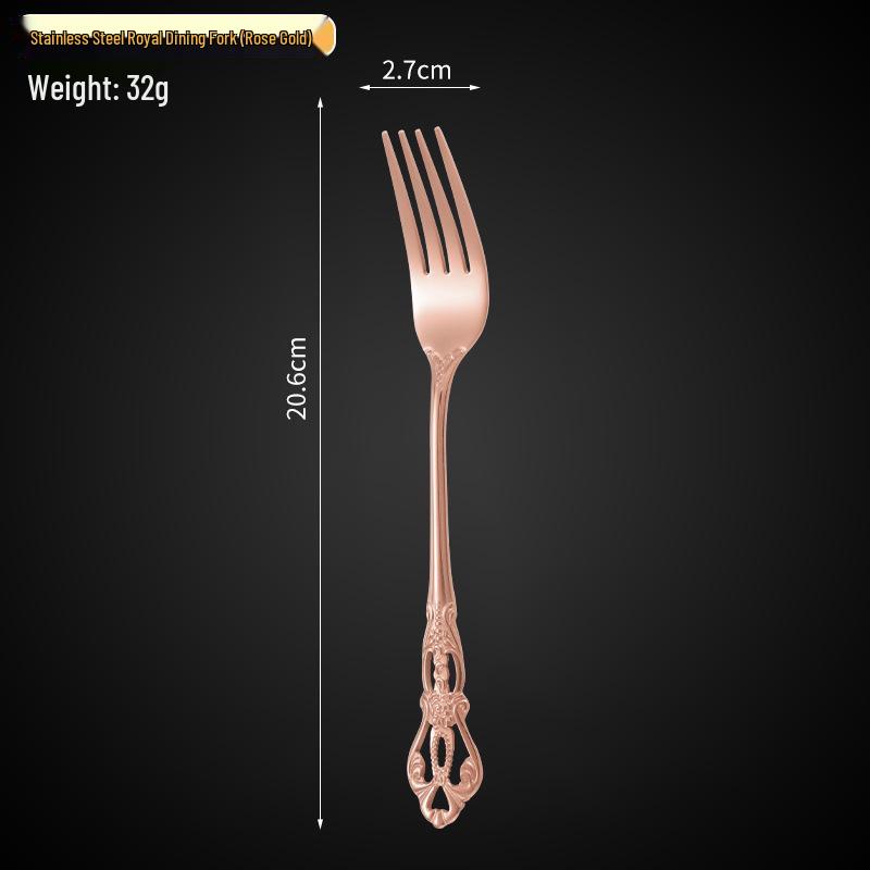 Royal Court 5-Piece Cutlery Set: Vintage Titanium-Plated Gold Stainless Steel Knife, Fork & Spoon with Embossed Hollow Design.