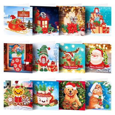 12 pièces DIY Foret Brillant Carte de Vœux de Noël Peinture Diamant Cadeau Invitation de Fête Carte de Vœux Décoration Vierge Cartes Messages