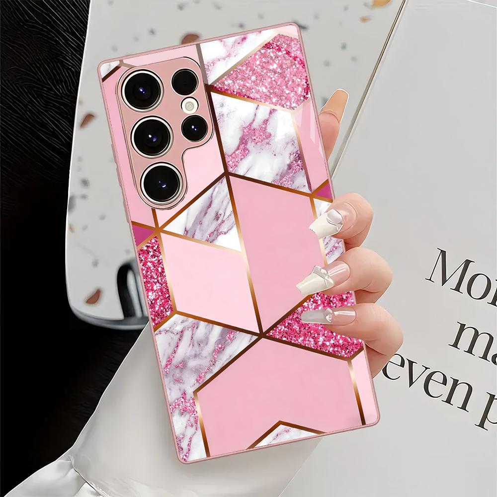 Rosa texturierte metallische Lackglas-Handyhülle geeignet für Samsung Galaxy S26 S25 S24 S23 S22 S21 S20 FE/Ultra/Plus sturzfest