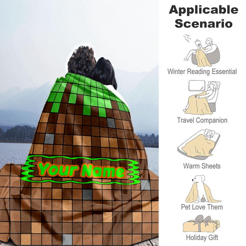 1PC Custom Name Pixel Art Adventure flannel blanket versatile,all-season throw suitable for the living room,bedroom,camping,travel,and gift