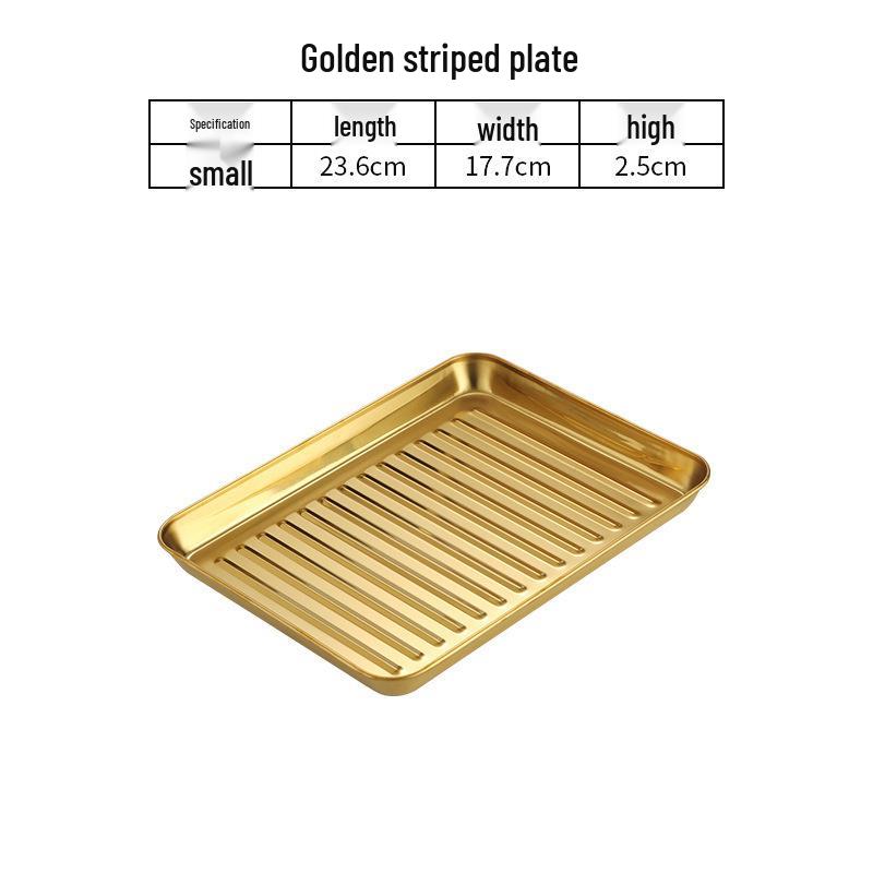 Korean Style Stainless Steel Gold BBQ & Grilling Plate - Versatile Rectangular Tray for Rice, Noodles, Steaming, and Snacks