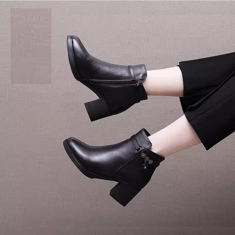 Fashion GKTINOO 2024 Genuine Leather Quality Women Shoes Women Ankle Boots High Heels Zipper Shoes Warm Fur Winter Boots for Women