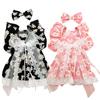 Summer Dog Dress Cute Floral Print Bow Hairpin Breathable Casual Elegant Outfit Wear Bow-knot Lace Princess Dress Pet Cat