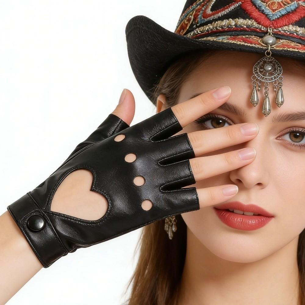 Solid Color Women Leather Gloves Harajuku Half Finger Mittens Simple Y2k Leather Gloves  Girls