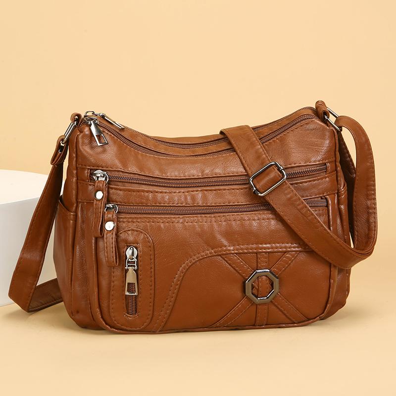 Вінтажна сумка через плече для жінок середнього віку, м'яка шкіряна багатошарова сумка через плече