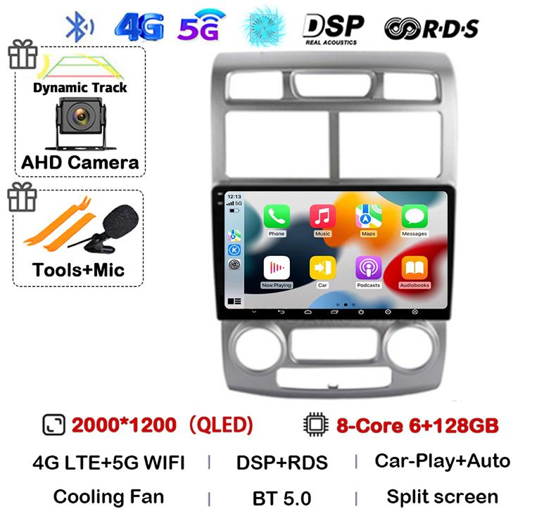 Android 14 Auto Carplay Car Radio For Kia Sportage 2 2004 2005 2006 2007 2008 2009 2010 Multimedia Player Stereo GPS WIFI+4G DSP