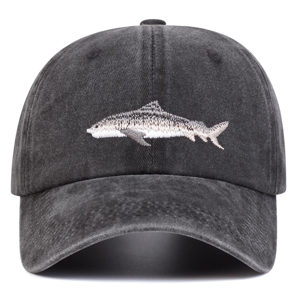 Unisex Shark Embroidery Wash Baseball Cap Spring and Autumn Outdoor Adjustable Sunscreen Hat