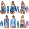 Women‘s Mermaid Halloween Jumpsuit S-XL: Glamorous Fish Scales Print with Stand Collar & High Waist, Long Sleeve Roleplay Costume