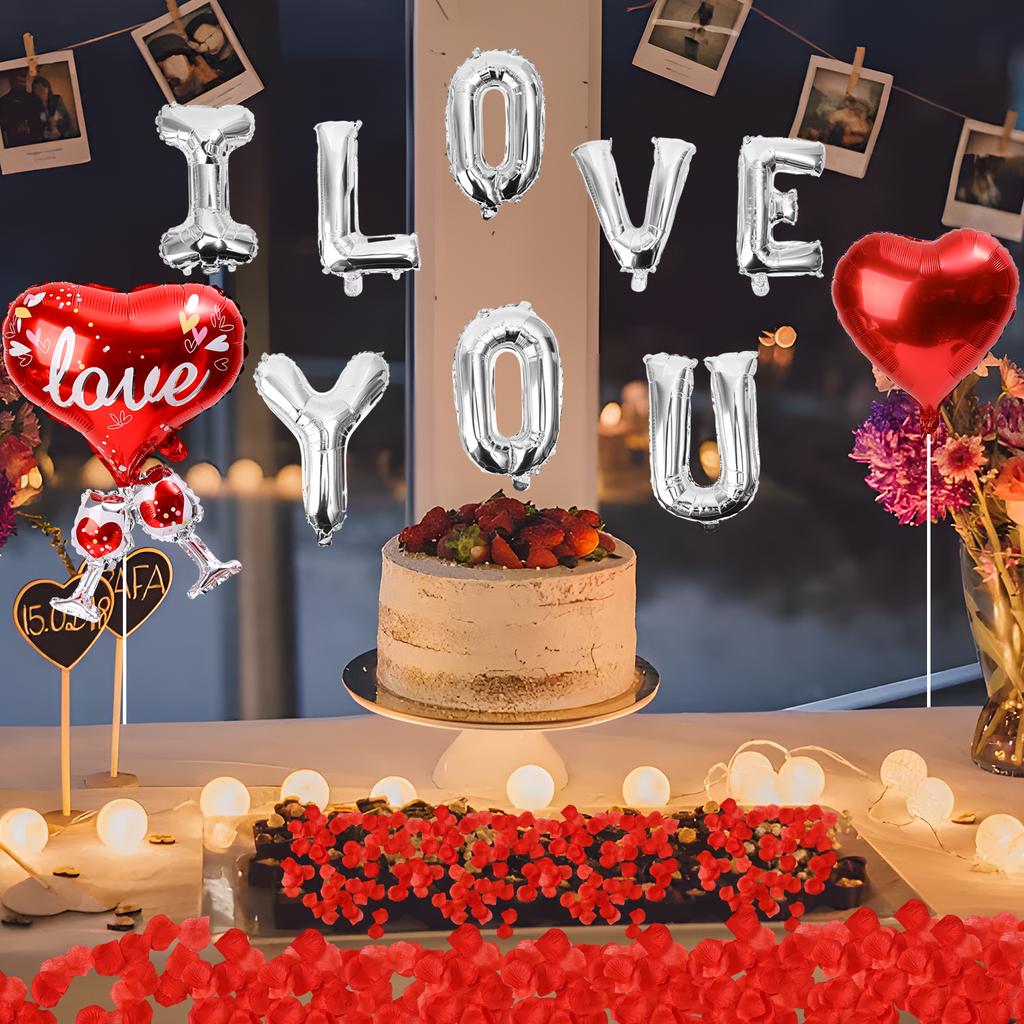 Rose Künstliche Blütenblätter Rote Ballons Set Liebesherz Latex Folienballon Hochzeit Romantische Nacht Valentinstag Party Dekoration