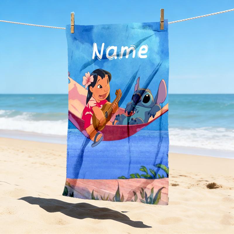 Custom Name Stitch Floral Stylish Digital Printing Beach Towel Quick‑Drying Absorbent Blanket for Beach Pool Gym Travel
