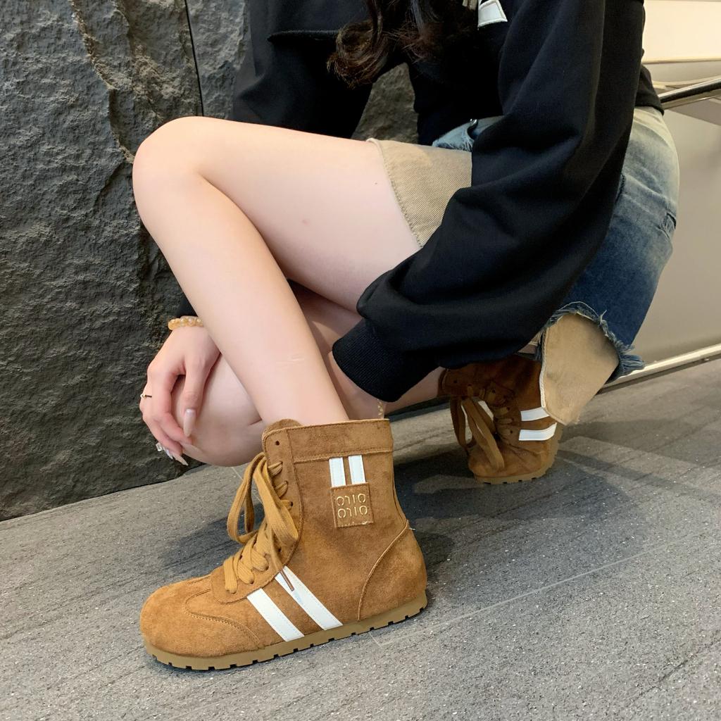 Dexun Shoes Women's 2025 New Popular Fashion Boxing High-top Shoes, High-end Flat Bottom, Light and Comfortable Martin Boots