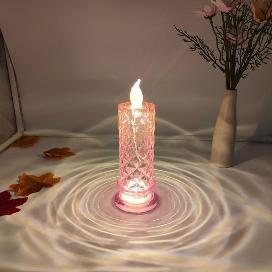 LED Candle Lights Romantic Rose Shadow Flameless Candles Lamp Elegant Crystal-like Pillar Candles