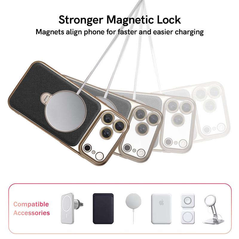 Luxury PU Leather Rotating Metal Magnetic Holder Phone Case For iPhone 13 14 15 16 17 Pro Max For Magsafe Camera Protect Cover