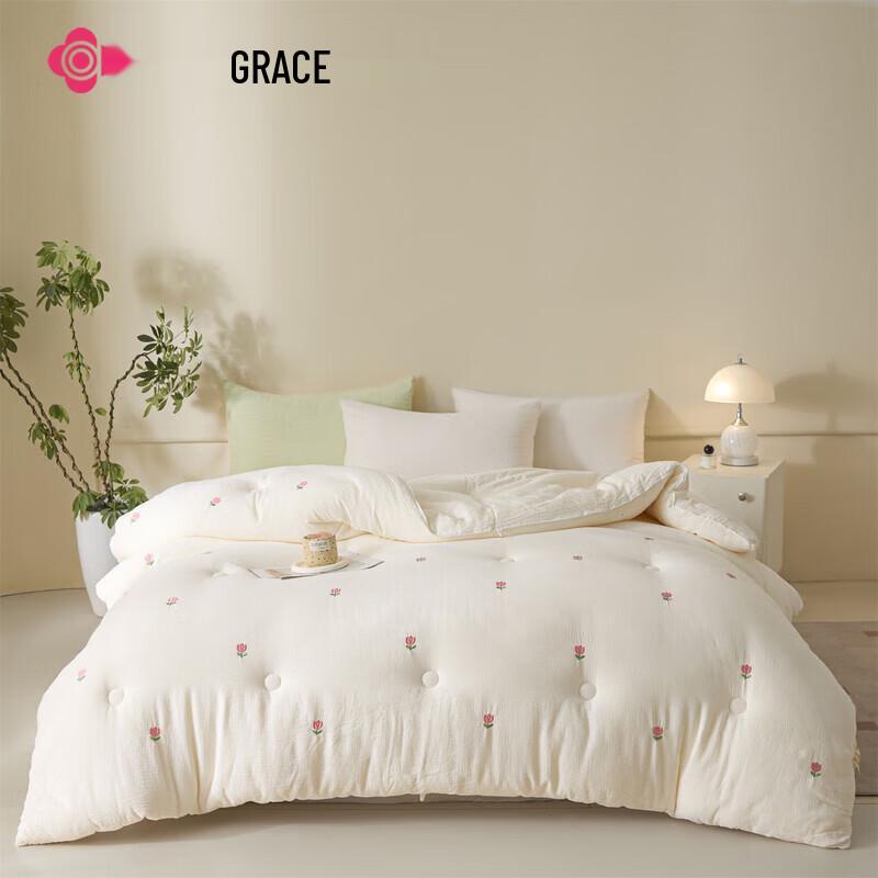 Grace Tulip Embroidered All-Cotton Soybean Four Seasons Quilt