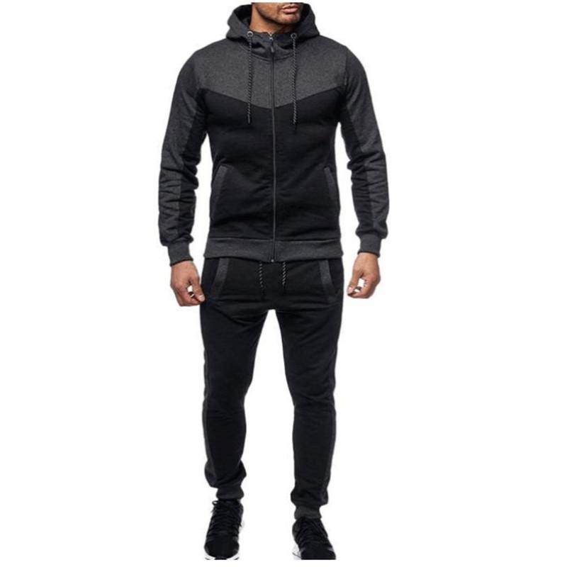 Autumn And Winter New Hooded Color Matching Leisure Sports Men's Sweater Set